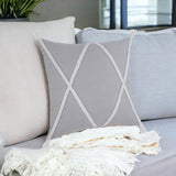 20" X 20" Light Gray And White 100% Cotton Coastal Zippered Pillow