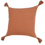 20" X 20" Orange Cotton Zippered Pillow With Tassels