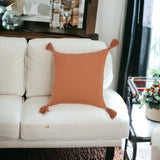 20" X 20" Orange Cotton Zippered Pillow With Tassels