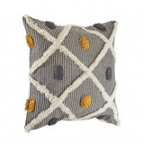 20" X 20" Black Gray Yellow And Off-White 100% Cotton Geometric Zippered Pillow