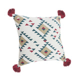 20" X 20" White Burgundy Tan And Teal 100% Cotton Geometric Zippered Pillow