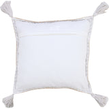 20" X 20" Brown and White Cotton Zippered Pillow With Embroidery, Tassels