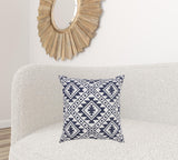 20" X 20" Deep Blue And White 100% Cotton Zippered Pillow