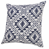 20" X 20" Navy And White 100% Cotton Geometric Zippered Pillow