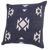 20" X 20" Navy And White 100% Cotton Geometric Zippered Pillow