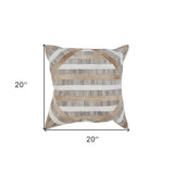 20" X 20" Beige and Brown Striped Faux Leather Zippered Pillow