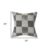 20" X 20" Gray And Brown 100% Wool Chevron Zippered Pillow