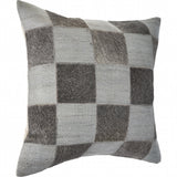 20" X 20" Silver And Brown 100% Wool Geometric Zippered Pillow