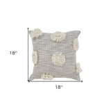 18" X 18" Gray and Ivory Geometric Cotton Zippered Pillow With Tassels