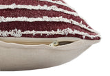 20" X 20" Maroon And Cream 100% Cotton Striped Zippered Pillow