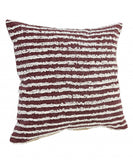 20" X 20" Maroon And Cream 100% Cotton Striped Zippered Pillow