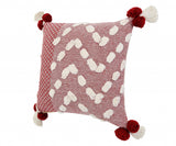 20" X 20" Red And Cream 100% Cotton Geometric Zippered Pillow