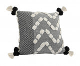 20" X 20" Black Gray And Cream 100% Cotton Geometric Zippered Pillow