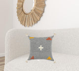 20" X 20" Black Off-White And Green 100% Cotton Geometric Zippered Pillow