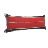 14" X 36" Red Navy And Tan 100% Cotton Striped Zippered Pillow