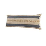 14" X 36" Black Tan And Taupe Jute Striped Zippered Pillow