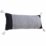 14" X 36" Black Navy And White 100% Cotton Striped Zippered Pillow