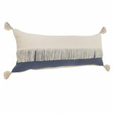 14" X 36" Denim Blue And Off-White 100% Cotton Zippered Pillow