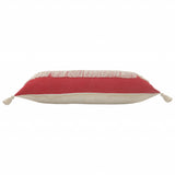 14" X 36" Raspberry Red And Off-White 100% Cotton Zippered Pillow