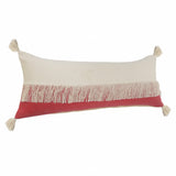 14" X 36" Raspberry Red And Off-White 100% Cotton Zippered Pillow