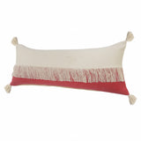 14" X 36" Raspberry Red And Off-White 100% Cotton Zippered Pillow