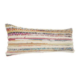 14" X 36" Off-White Red Blue Orange And Green 100% Cotton Striped Zippered Pillow