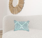 14" X 36" Orange Turquoise Gray Blue And White 100% Cotton Striped Zippered Pillow