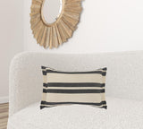 12" X 28" Gray Black And Ivory 100% Cotton Geometric Zippered Pillow