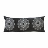 14" X 36" Jet Black And White 100% Cotton Geometric Zippered Pillow