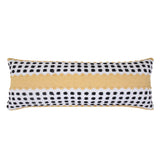 14" X 36" Yellow Black And White 100% Cotton Striped Zippered Pillow