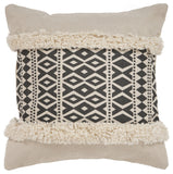 18" X 18" Tan and Black Geometric Cotton Zippered Pillow With Shag