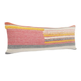 14" X 36" Orange Pink Black And Off-White 100% Cotton Striped Zippered Pillow