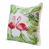 20" X 20" Coral Pink And Green Bird Polyester Animal Print Zippered Pillow