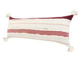 14" X 36" Red And Off-White 100% Cotton Striped Zippered Pillow