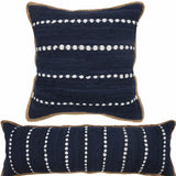 14" X 36" Blue and Beige Striped Cotton Blend Zippered Pillow