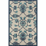 2' X 3' Blue Floral Non Skid Indoor Outdoor Area Rug