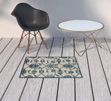 2' X 3' Blue Floral Non Skid Indoor Outdoor Area Rug