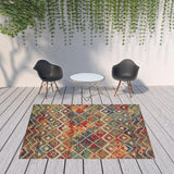 8' X 10' Red And Ivory Geometric Non Skid Indoor Outdoor Area Rug