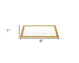 9" Gold And White Rectangular Metal Tray