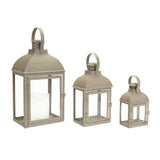 Set Of Three Brown Flameless Floor Lantern Candle Holder