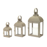 Set Of Three Brown Flameless Floor Lantern Candle Holder