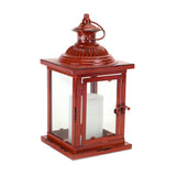 Set Of Two Red Flameless Floor Lantern Candle Holder