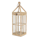 Set of Two Natural and Clear Wood and Glass Floor Lantern Candle Holders