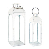 Set Of Two White Flameless Floor Lantern Candle Holder