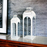 Set Of Two White Flameless Floor Lantern Candle Holder