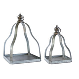 Set Of Two Gray Flameless Floor Lantern Candle Holder