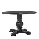 47" Black Rounded Solid Wood Pedestal Base Dining Table