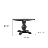 47" Black Rounded Solid Wood Pedestal Base Dining Table