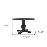 47" Black Rounded Solid Wood Pedestal Base Dining Table