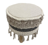 16" Beige And Black Cotton And Natural Round Chevron Ottoman